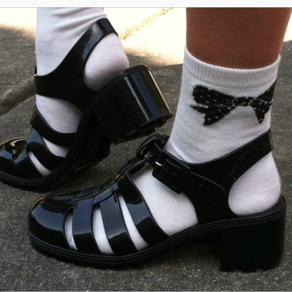 Chunky block ankle strap gladiator heel jelly shoe